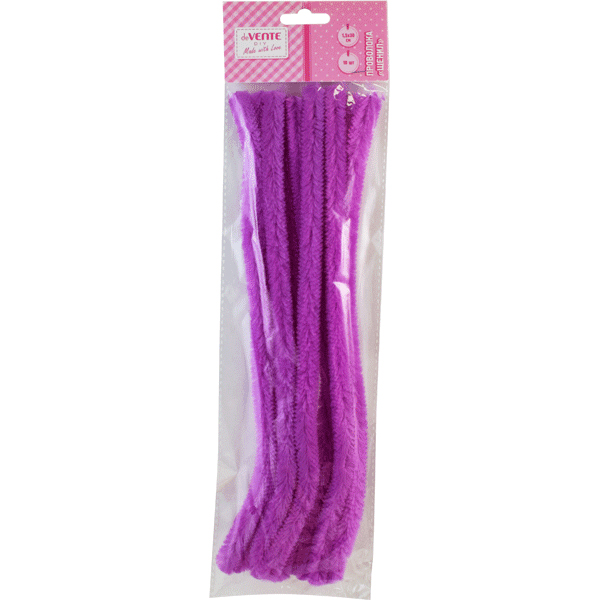 Проволока пушистая Шенил для творчества "deVENTE" 1,5x30 см, 10 шт, цвет фиолетовый, в пластиковом пакете с блистерным подвесом