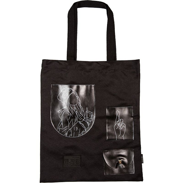 Сумка-шоппер "deVENTE. Good Luck" 35х40 см, плотный полиэстер, 1 отделение на магнитной кнопке, 3 внешних кармана из искусственной кожи, один из них на кнопке, каучуковая аппликация, 1 внутренний карман на молнии, с рисунком