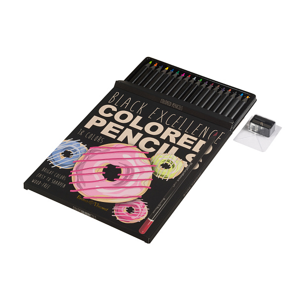 КАРАНДАШИ ЦВЕТНЫЕ ПЛАСТИКОВЫЕ  "Black Excellence" С ТОЧИЛКОЙ, 18 ЦВЕТОВ, 4 ВИДА (10702070/190723/3294953,КИТАЙ)