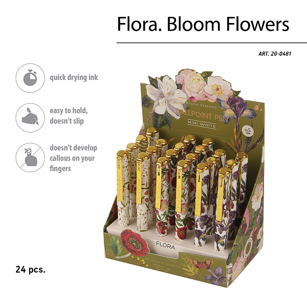 Ручка шариковая 0,5 мм "MIMIWRITE. FLORA. BLOOM FLOWERS" СИНЯЯ