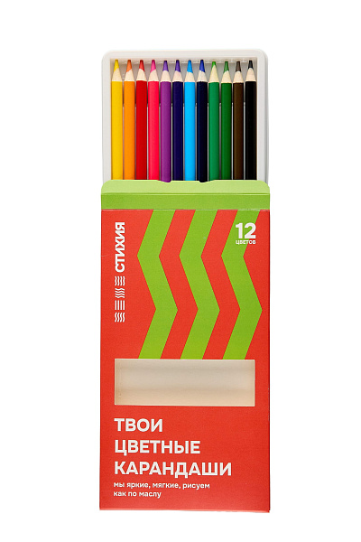 Карандаши 12 цв. "Стихия" в картонной упаковке