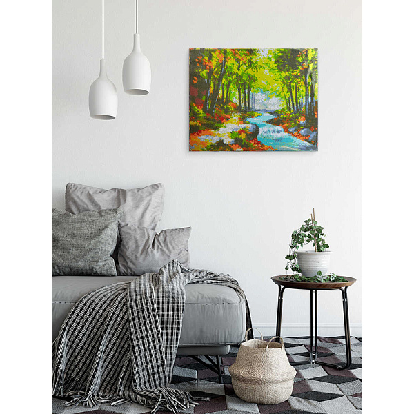 Алмазная мозаика 40*50 см "ЛЕСНАЯ ПРОХЛАДА" (24 цветов страз, холст на подрамнике с напечатенной картиной, покрытый клеевым слоем и защитной пленкой, пакет