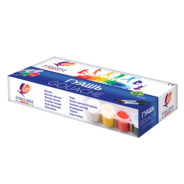 Гуашь 12 цветов по 20 мл. "Классика'' блок-тара