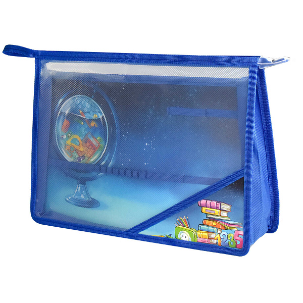 Папка для труда А4 Феникс+ "ГЛОБУС" (полипропилен, 33x23 см, 1 отд., молния, внутренний разделитель с эластичными держателями для канцелярских принад