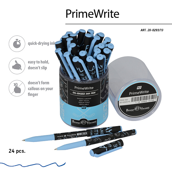РУЧКА "PrimeWrite. Хоккей. Паттерн" С ЧЕРНИЛАМИ НА МАСЛЯНОЙ ОСНОВЕ, 0.7 ММ, СИНЯЯ (10131010/290321/0194722,КИТАЙ)