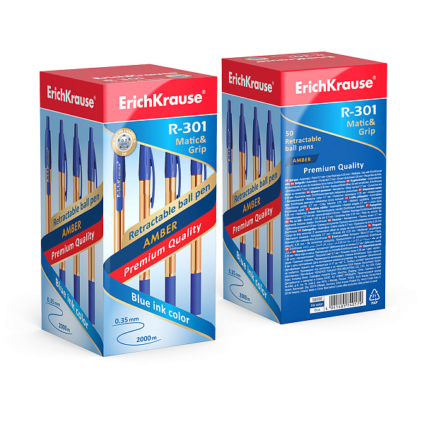 Ручка шариковая автоматическая ErichKrause® R-301 Amber Matic&Grip 0.7, цвет чернил синий (в коробке по 50 шт.)