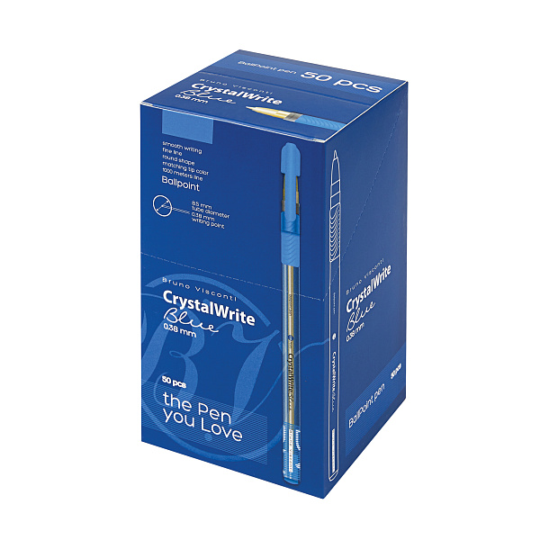 Ручка шариковая 0,38 мм Bruno Visconti "CrystalWrite" СИНЯЯ