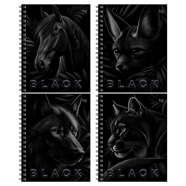 Тетрадь А5 48 листов в клетку на гребне, BG "Just Black", обложка мелованный картон, soft-touch ламинация, выборочный уф-лак, 60 г/м2