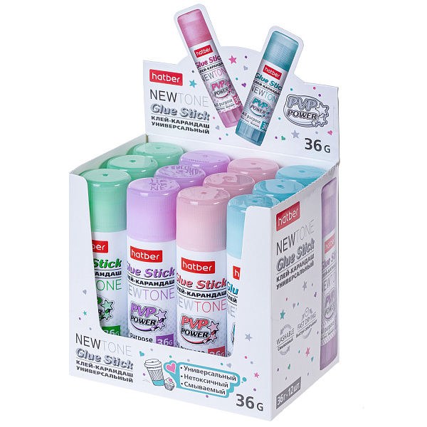 Клей-карандаш  36 г Hatber -NEWtone- в картонной Дисплей-витрине