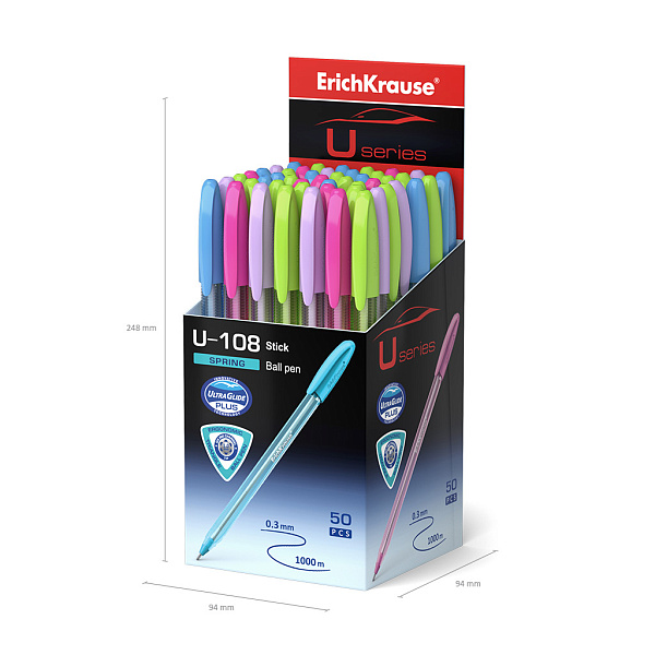 Ручка шариковая ErichKrause® U-108 Spring Stick 0,7, Ultra Glide Technology, цвет чернил синий (в коробке по 50 шт.)