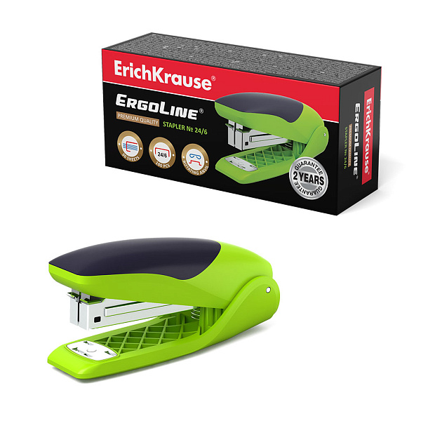 Степлер на 30 л. №24/6 ErichKrause® ErgoLine ярко-салатовый 