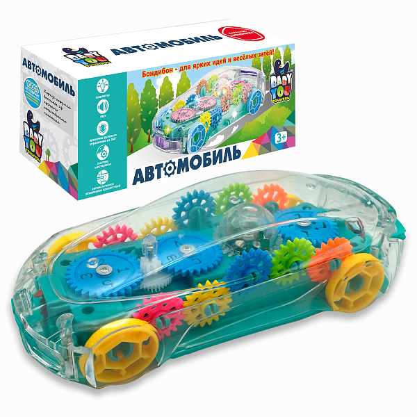 Игрушка "АВТОМОБИЛЬ" BABY YOU Bondibon, подсветка, звук, движение, прозр.корпус с шестер.
