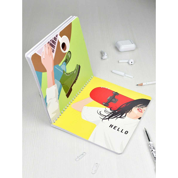 Тетрадь 100 л. кл./лин. греб. "Double book" "ЮНОСТЬ" /А5, облож.- полипропилен, двойная тетрадь с 4-мя обложками/