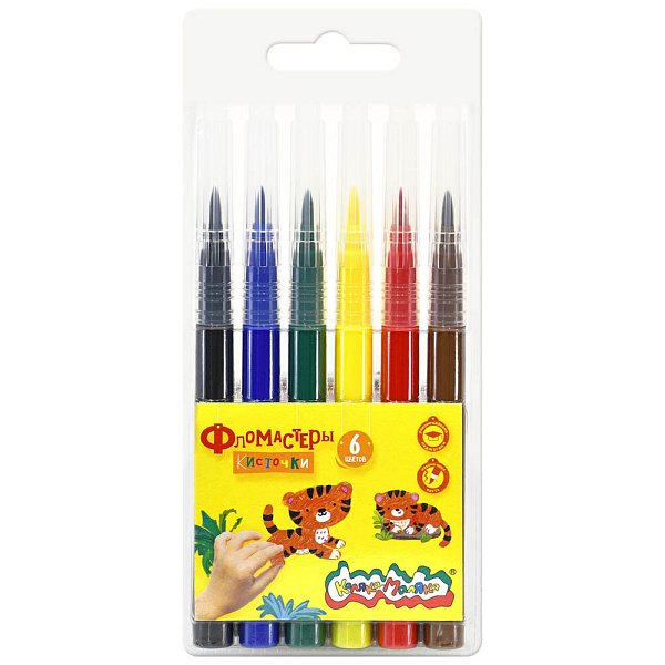 Фломастеры - кисточки 6 цв. "Каляка-Маляка" "Классические" кругл. корп. легкосмываемые блист. упак.