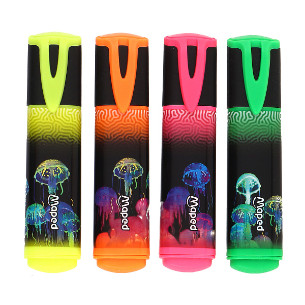 Маркер-текстовыделитель 1-5мм Maped DEEPSEA PARADISE декорированный, цвета ассорти, 4 штуки, в упаковке с подвесом