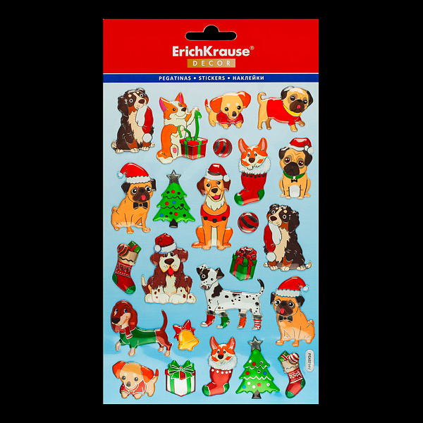 Набор наклеек ErichKrause® Decor Новогодние собачки 14х25см