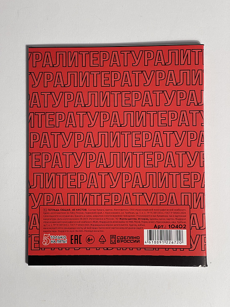 Тетрадь предметная 48 листов  "Фразочки"  Литература, со справочным материалом, обложка мелованный картон, блок офсет