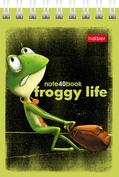 Блокнот А7 40 л. кл. на гребне "Лягух Кир" 65г/кв.м Обл. мел.картон 