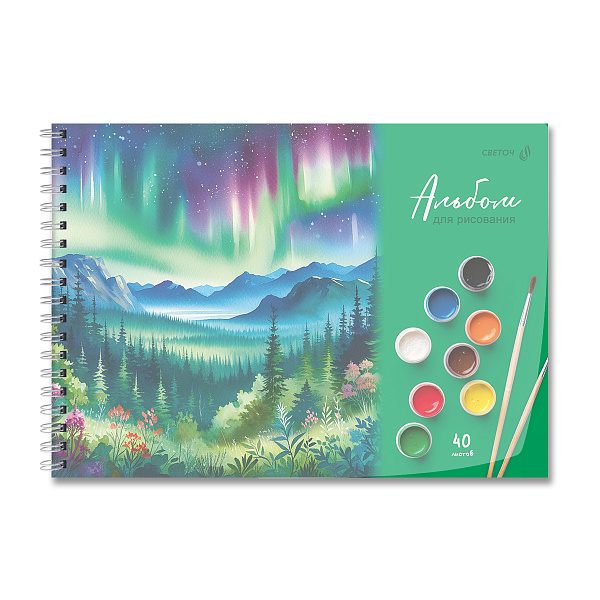 Альбом д/рис. 40 л. на гребне "Светоч" "Волшебные моменты" с пластик. обложкой 180 мкм., 01542, цветной титул лист 100 г/м2 A4 29 х 20.5 см 40 л.
