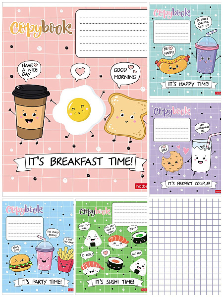 Тетрадь А5 24 листов в клетку, "Пришла еда", обложка мелованный картон, 60 г/м2