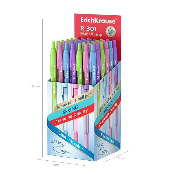 Ручка шариковая автоматическая 0,7 мм ErichKrause® R-301 Spring Matic&Grip СИНЯЯ,  (в коробке)