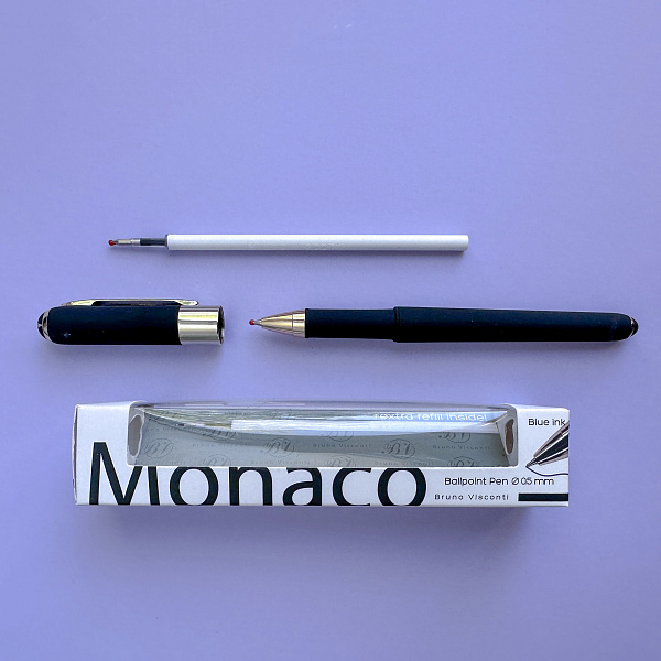 НАБОР: РУЧКА "MONACO" ШАРИКОВАЯ 0.5 ММ, СИНЯЯ (черный корпус) С ДОПОЛНИТЕЛЬНЫМ СТЕРЖНЕМ (10702070/100224/3059312,КИТАЙ)