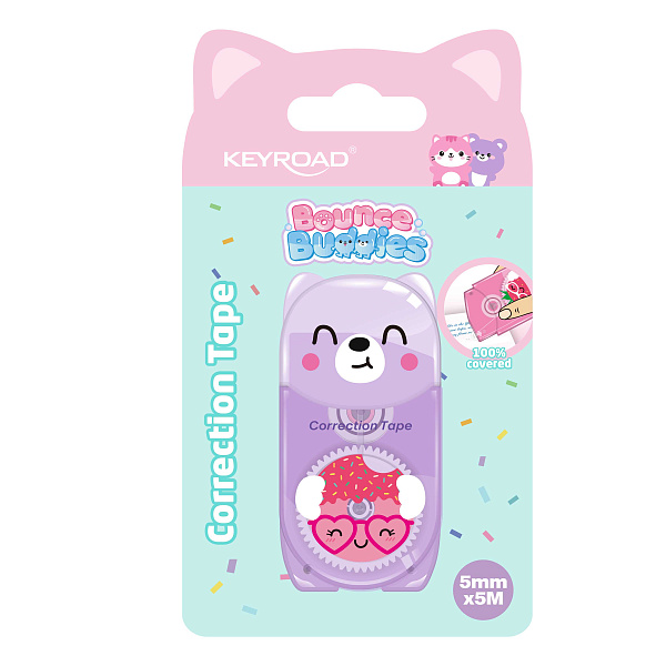 Корректир. лента 5мм х 5м KEYROAD Cute Cartoon, корпус ассорти, 1 шт в блистере