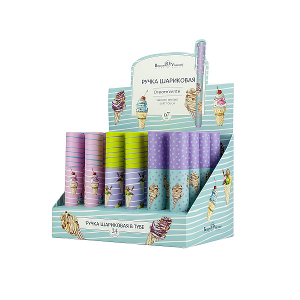 Ручка шариковая 0,7 мм "DreamWrite. Сахарный рожок" в тубусе СИНЯЯ, 3 вида