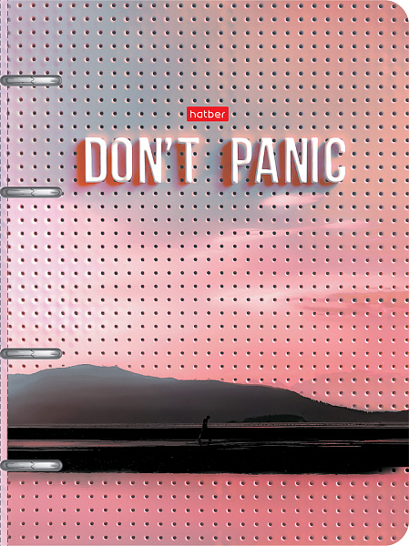 Тетрадь на кольцах 80 л. А5 "Don't panic" на 4-х кольцах Слим-картон с высечкой под кольца мат лами
