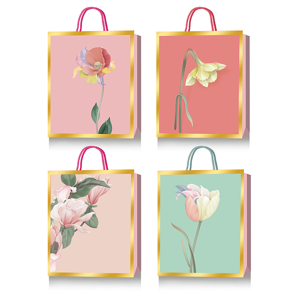 Пакет подарочный бум. "deVENTE. Flowers for you" вертикальный, 31x42x12 см, тиснение фольгой, бумага 210 г/м², ассорти 4 дизайна