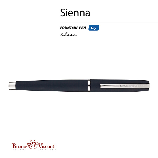 Ручка перьевая "SIENNA" 0.7 ММ, СИНЯЯ (корпус метал синий, футляр черный)