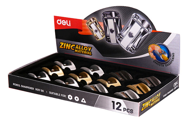 Точилка 1 отв. металлическая Deli ассорти дисплей