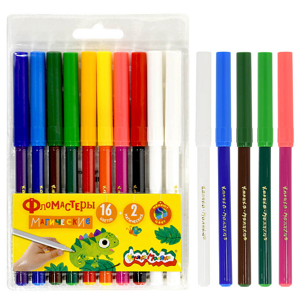 Фломастеры 18 цв магические (16 цв.+2 преобразов) "Каляка-Маляка" кругл.корп. легкосмываемые блистер