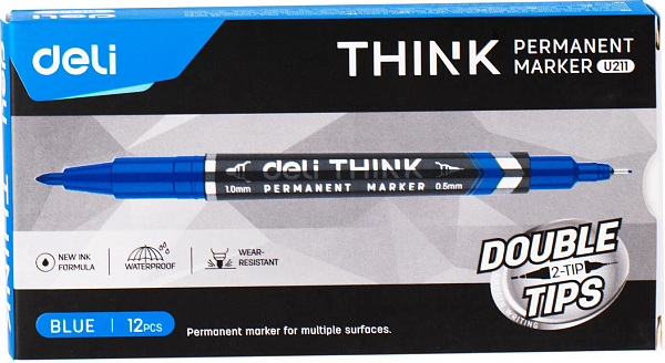 Маркер перм. 1 мм/0,5 мм Deli двойной синий