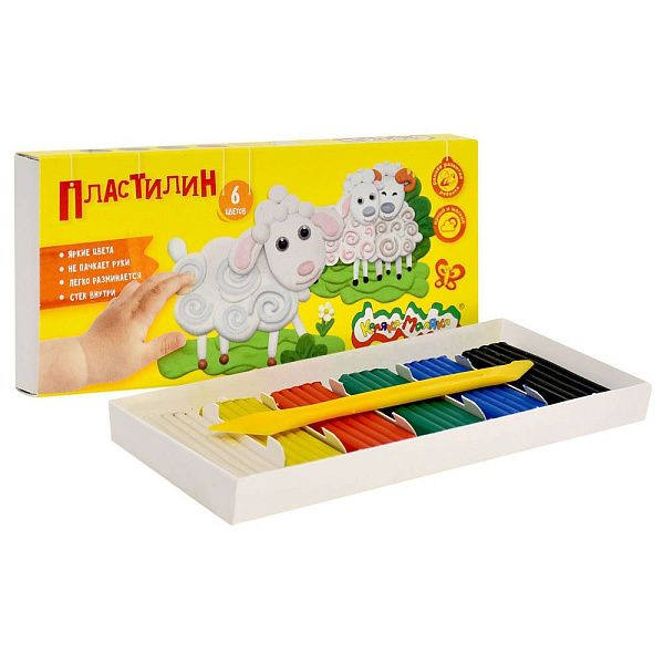 Пластилин 6 цв. 90 гр. "Каляка-Маляка" со стеком