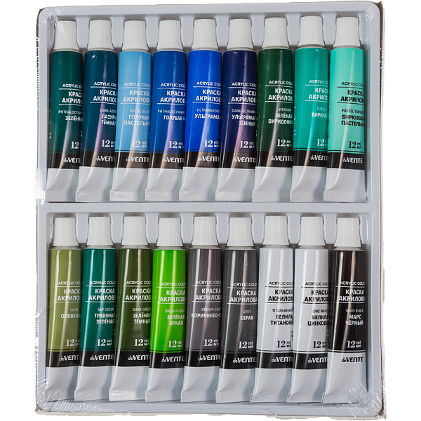 Акрил профессиональный художественный "deVENTE" 36 цветов по 12 мл, в алюминиевых тубах, в картонной коробке