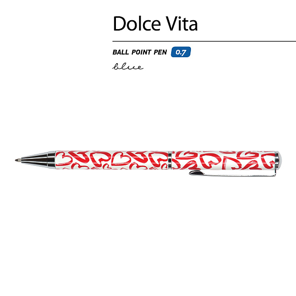 РУЧКА "DOLCE VITA. Сердечки. Красное" ШАРИКОВАЯ, МЕТАЛЛИЧЕСКИЙ КОРПУС, 0,7 ММ, СИНЯЯ (10129060/191218/0031160,КИТАЙ)