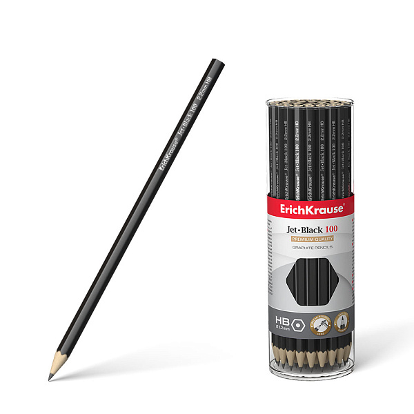 Карандаш ч/г ErichKrause Jet Black 100 HB шестигранный (в тубусе по 42шт.)