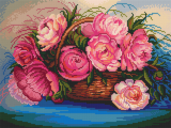 Алмазная мозаика 30*40 ФРЕЯ "Пионы в лукошке"