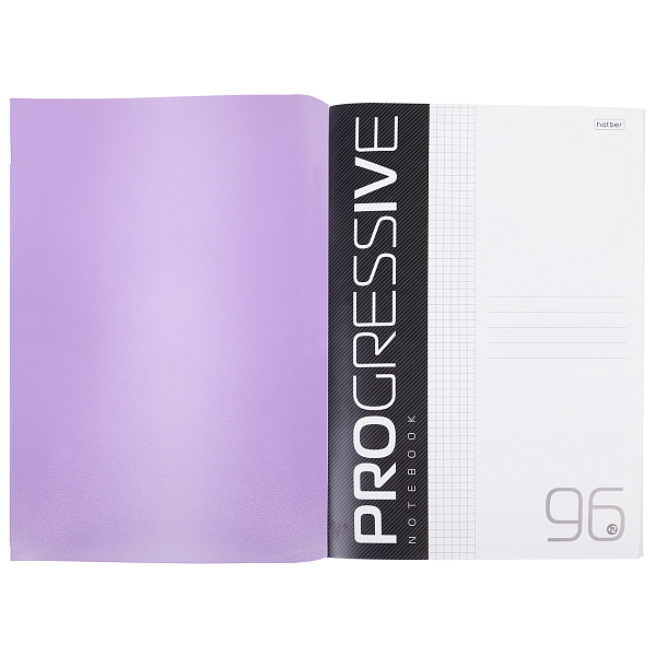 Тетрадь А4 96 листов в клетку Пластиковая обложка "PROGRESSIVE" Фиолетовая, на скобе 65г/кв.м 