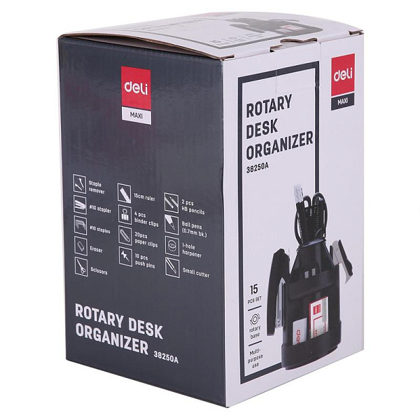 Набор настольный Deli  (15 предметов) пластик черный