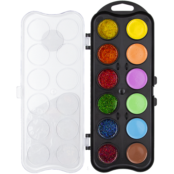 Акварель 12 цв. б/к Луч "Фантазия" (с блестками + пастельные),