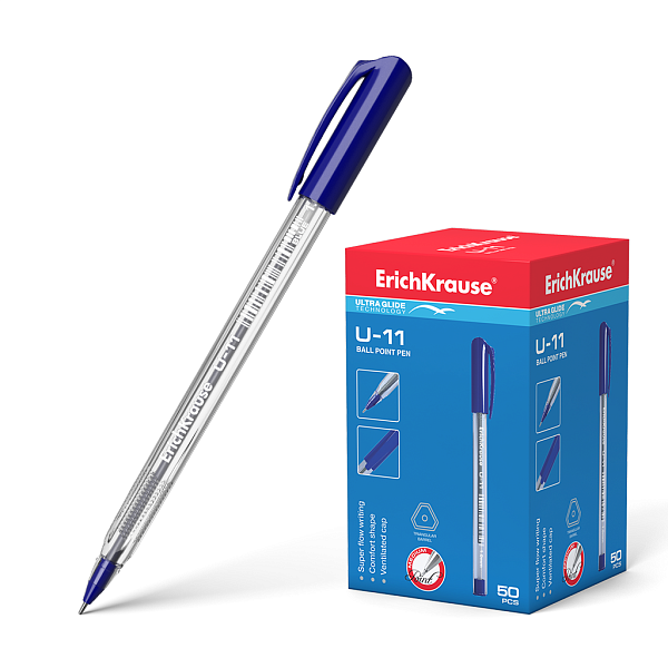 Ручка шариковая ErichKrause® СИНЯЯ, Ultra Glide Technology U-11, (коробка 50 щт)
