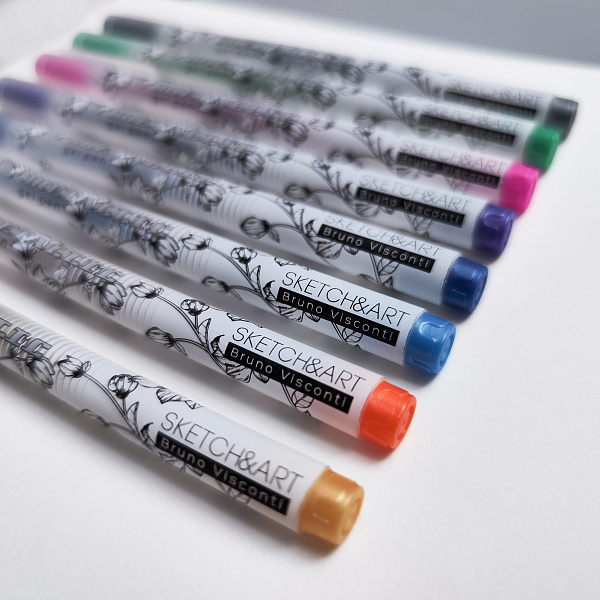 Набор ручек гелевых  8 шт. "Sketch&Art "Uni Write.METALLIC",  0.8 мм, 8  цветов 