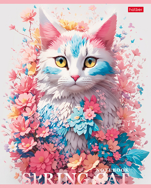 Тетрадь 48 л. кл. "Spring cat" 65г/кв.м 5 диз.в блоке скругл.углы