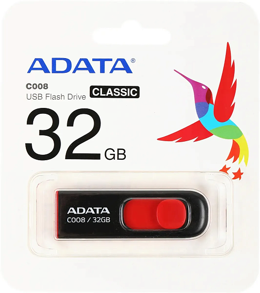 Флеш Диск A-Data 32GB Classic C008 AC008-32G-RKD USB2.0 красный/черный