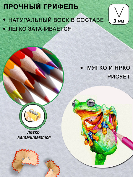 Карандаши 18 цв.  ACMELIAE пластиковые шестигранные  в картонном футляре, в термоусадке