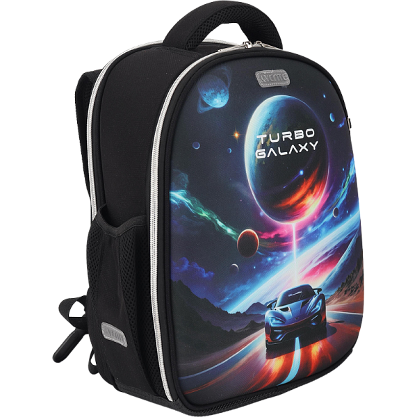 Рюкзак "deVENTE. Junior. Turbo Galaxy" школьный жесткий 35x27x13 см (14 л) вес 800 г, плотный износостойкий полиэстер с водоотталкивающей пропиткой, 2 отделения (одно отделение на молнии с разделителями для учебников и органайзером, другое отделение 
