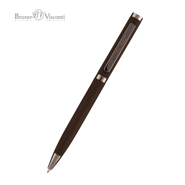 Ручка "FIRENZE" В SOFT TOUCH футляре 1.0 ММ, СИНЯЯ (корпус коричневый, футляр черный)