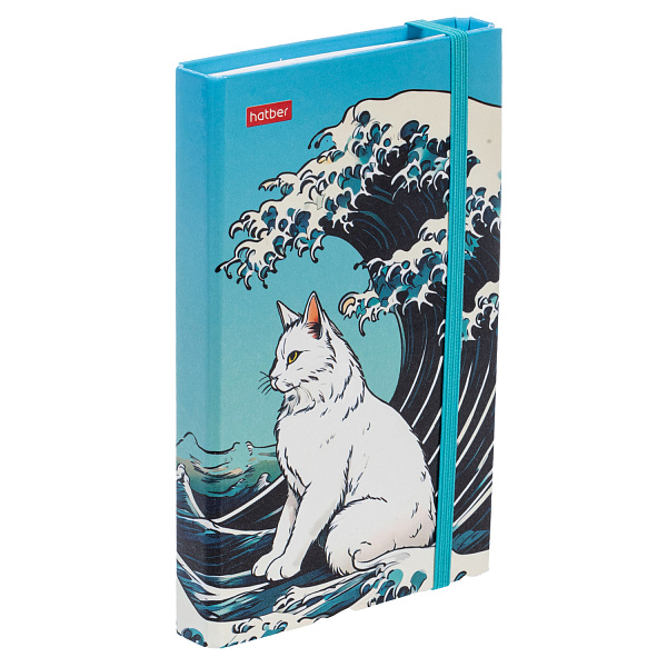 Записная книжка А6 80-50 л. на гребне "Большая волна" с твердой обложкой с клапаном на резинке в индив.упак.